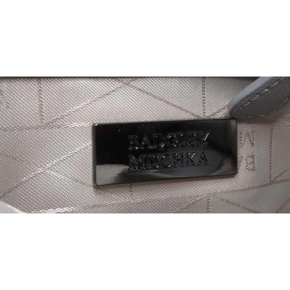Badgley Mischka Messenger Bag Gray Leather Shoulder Bag Medium Size Purse - Picture 6 of 8